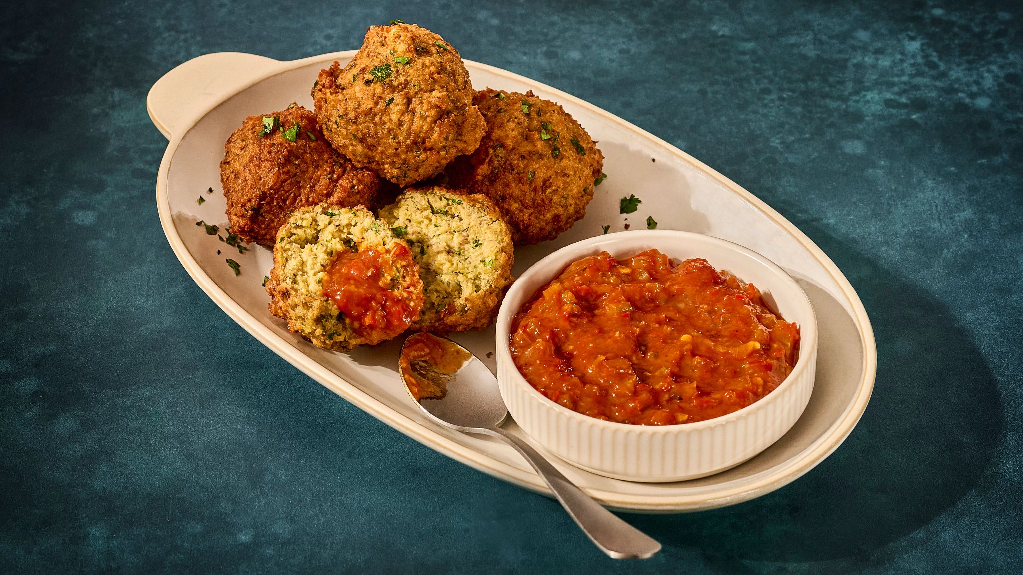 Savory Donuts with Schezwan Chutney