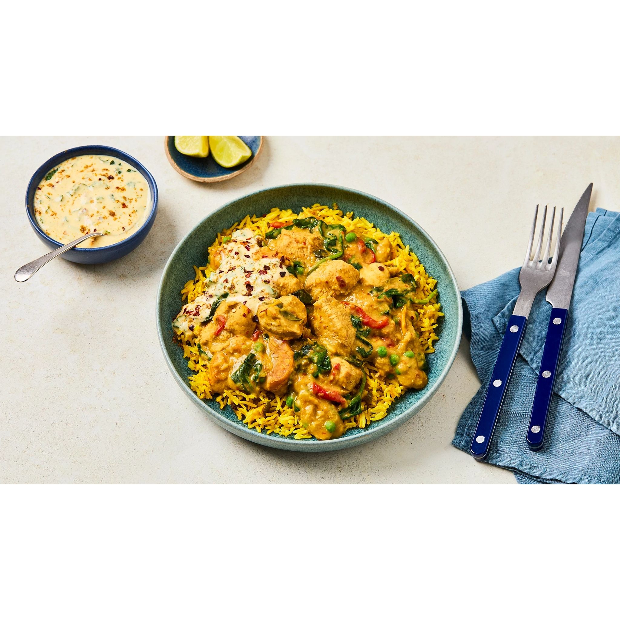 Chicken, Chilli & Lentil Curry with Lime Mango Yoghurt and Turmeric Spiced Rice