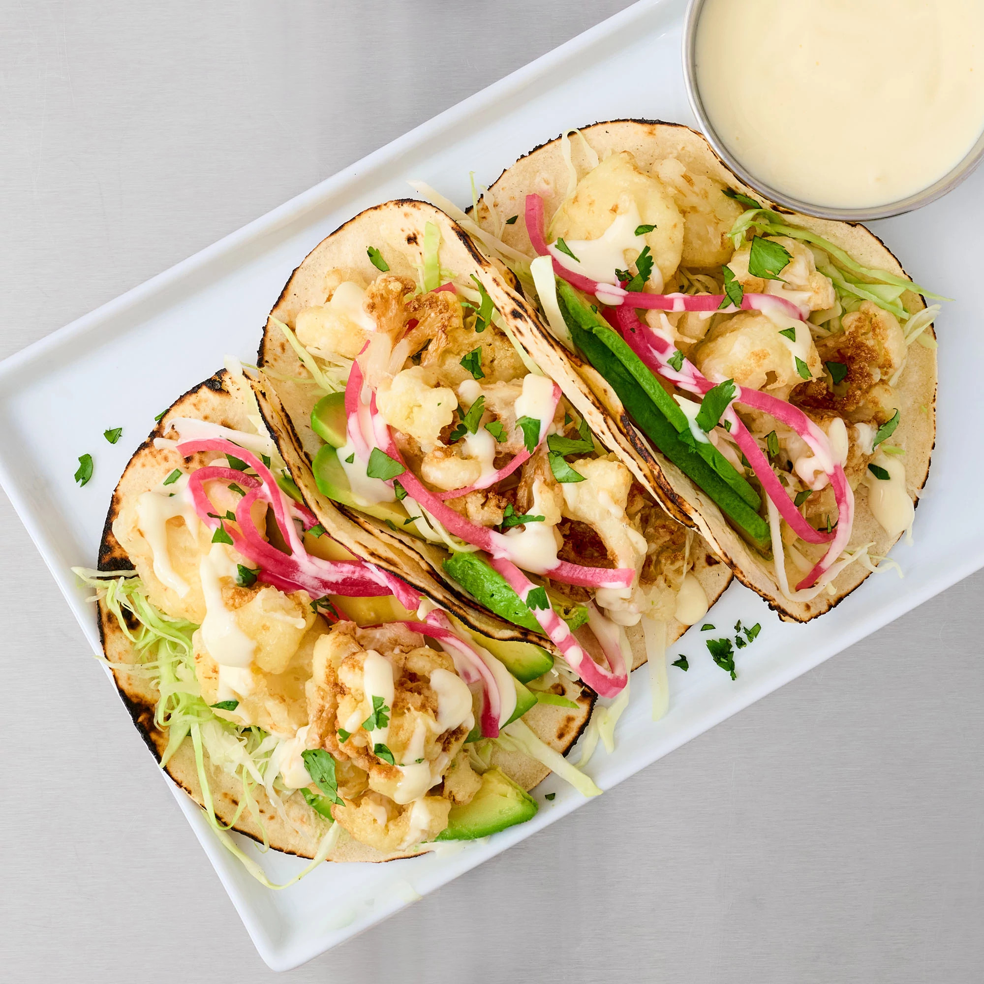Salt and Vinegar Crispy Cauliflower Tacos